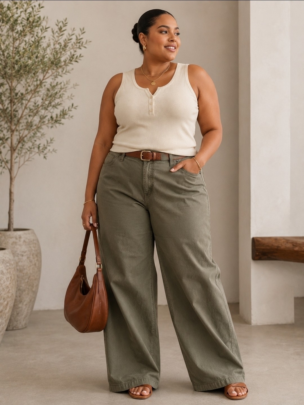 J. Crew 30T Olive Green Slim Wide-Leg Cotton Blend Pants Back Pockets